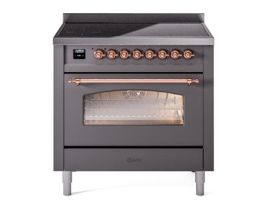 36" ILVE Nostalgie II Electric Freestanding Range in Matte Graphite with Copper Trim - UPI366NMP/MGP