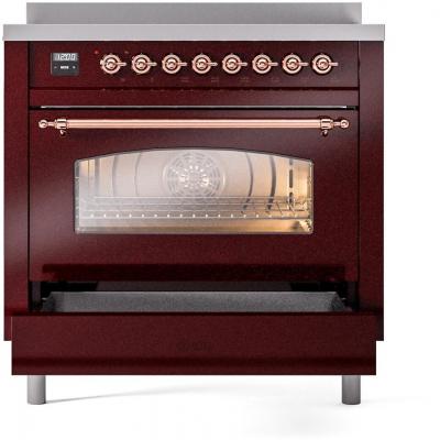 36" ILVE Nostalgie II Electric Freestanding Range in Burgundy with Copper Trim - UPI366NMP/BUP