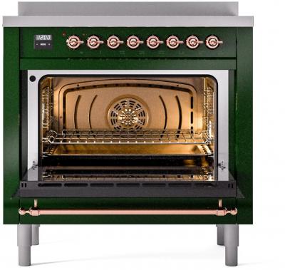 36" ILVE Nostalgie II Electric Freestanding Range in Emerald Green with Copper Trim - UPI366NMP/EGP