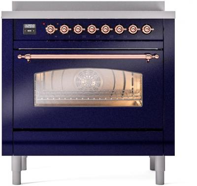 36" ILVE Nostalgie II Electric Freestanding Range in Blue with Copper Trim - UPI366NMP/MBP