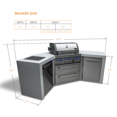 32" Mont Alpi 4 Burner Deluxe Island With 45 Degree Corner - MAi400-D45