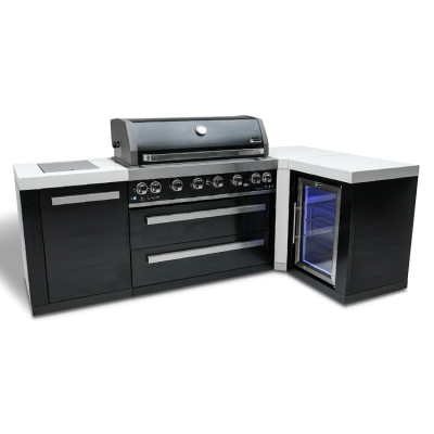 Mont Alpi 805 Island Grill with 90 degree Corner and a fridge Cabinet in Black Stainless Steel - MAi805-BSS90FC