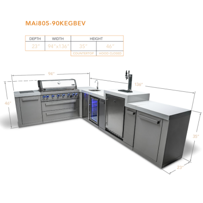 Mont Alpi 6 Burner Island Grill with A 90-Degree Corner Kegerator and Beverage Center - MAi805-90KEGBEV