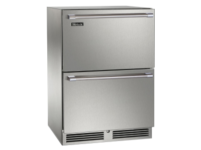 24" Perlick Outdoor Signature Series Dual-Zone Refrigerator/Freezer Stainless Steel Drawers with Door Lock - HP24ZO45DL