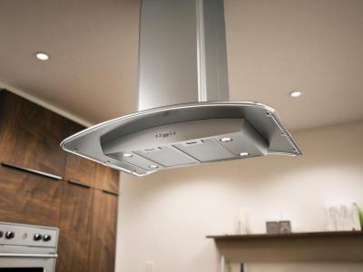 42" Milano Island-Mount Chimney Range Hood with 715 CFM Internal Blower - ZMLE42BG