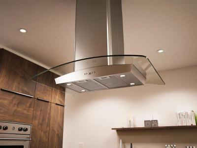 42" Zephyr Milano Island-Mount Chimney Range Hood with 715 CFM Internal Blower  - ZMLE42BS