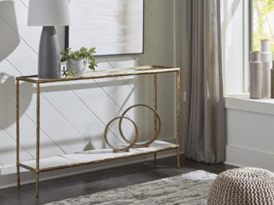 Signature Design by Ashley Ryandale Console Sofa Table A4000443 Antique Brass Finish