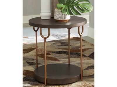 Signature Design by Ashley Brazburn Round End Table T185-6 Dark Brown/Gold Finish