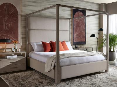 Sunpan Danette Canopy King Size Bed in Zenith Taupe Grey - 110925