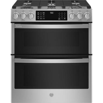 30" GE Profile Slide-In Double Oven Gas Range With Wifi In Stainless Steel - PCGS960YPFS