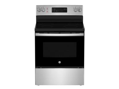 30" GE  5.0 cu. Ft. Freestanding Electric Standard Clean Range with Hi - Lo Broil Dual Bake Element and Storage Drawer - JCBS630SVSS