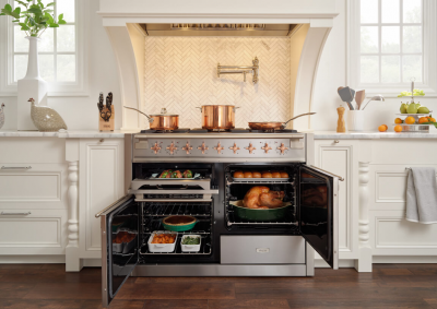 36" AGA Elise Series Freestanding Dual Fuel Range with Antique Brass Trim - AEL361DFABWHT