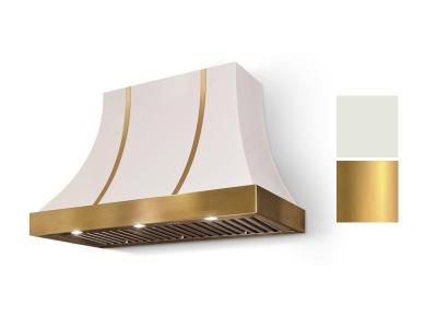 48" AGA Cascade Concave Wall Mount Hood with White and Brushed Brass Trim - AH4830CAC-WHT-BB